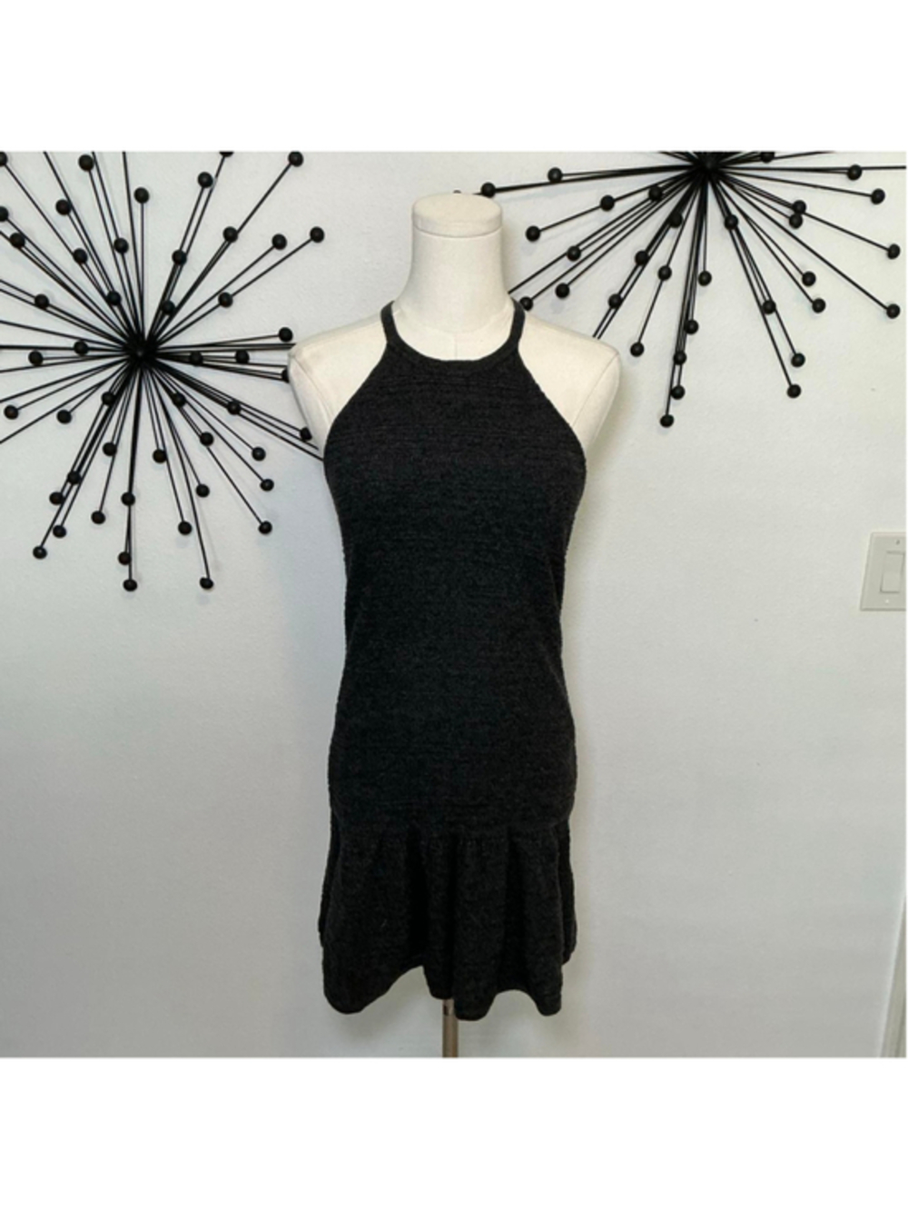 American Eagle Charcoal Gray Halter Sweater Knit Mini Dress Size Small